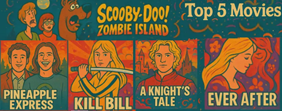 top 5 favorite movies-ever after-a knights tale-scooby-doo-zombie island-kill bill-pineapple express